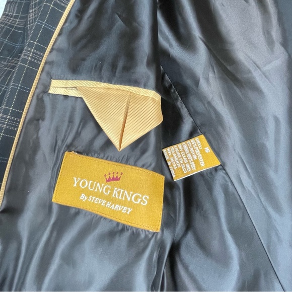 🔥Young Kings By Steve Harvey (2pcs) Plaid Brown Blue Blazer & Pants Suit - Picture 11 of 16